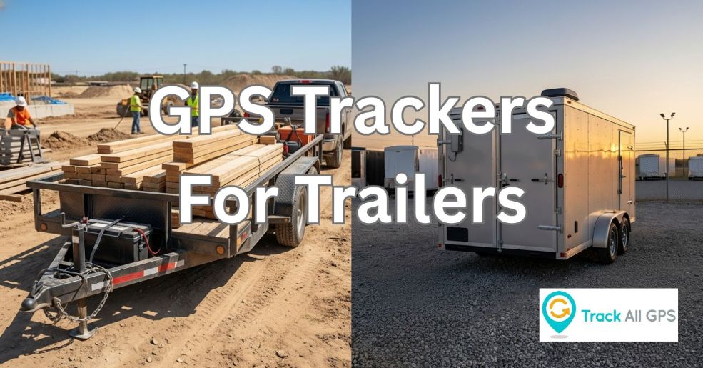 GPS Trackers For Trailers - image of a utility trailer and an equipment trailers on a job site.